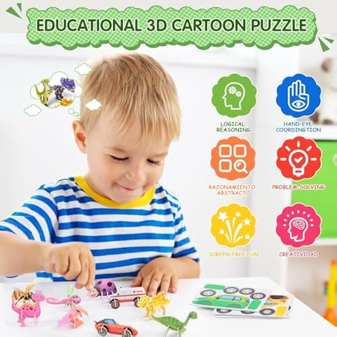 AMZUIA 50 PCS EDUCATIONAL 3D CARTOON PUZZLE,3D DINOSAUR ANIMAL LEARNING EDUCATIONAL PAPER PUZZLE GAME FOR DIY CRAFTS BIRTHDAY PARTY FAVOR GIFTS - Image 4